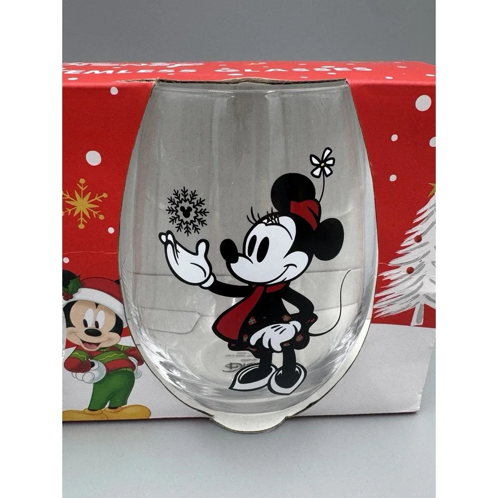 Disney Mickey & Minnie Christmas Holiday Stemless Glasses Set of 2